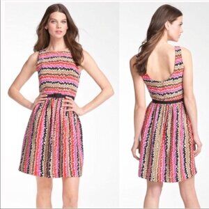 Trina Turk Fiesta Stripe Esperanza Dress Tierra Silk Fit & Flare Sleeveless 8